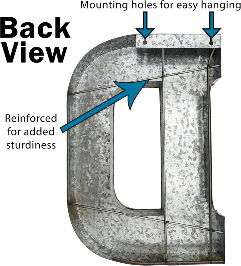 Science Purchase 20" Metal Letter D Wall Decor, Silver with Rusted Edges, Galvanized Wall Mountable Decoration for Country, Mid-Century, or Farmhouse Themed Room or Event - Image 3